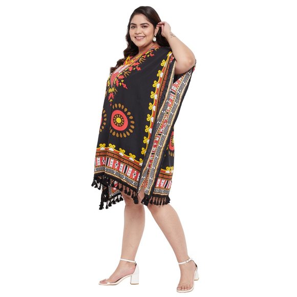 Dashiki Printed Black Polyester Short Caftan Tunic Dress for Women by Gypsie Blu - Picture 5 of 8